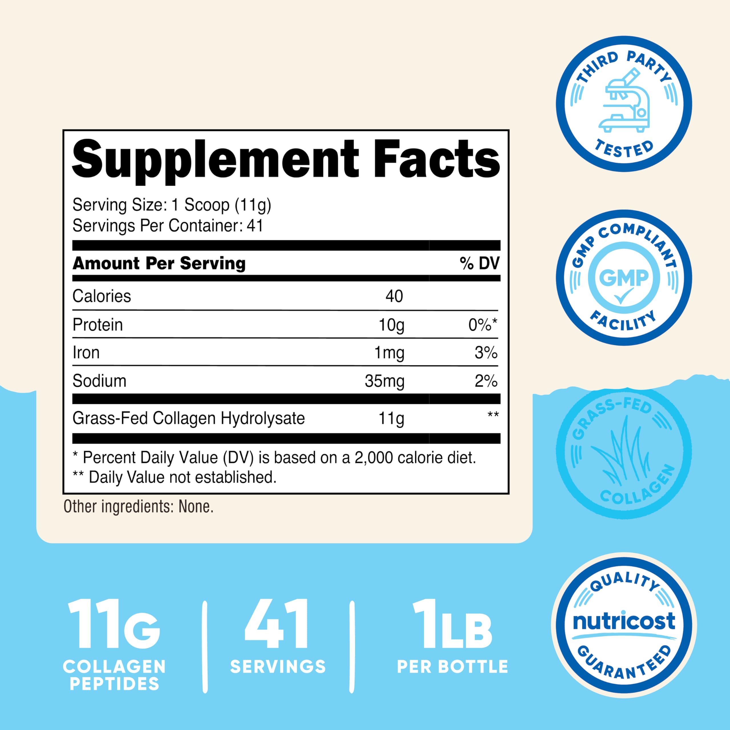 Nutricost Collagen Peptides Powder 1LB Grass Fed Bovine - Nutricost Official Imagery - 3
