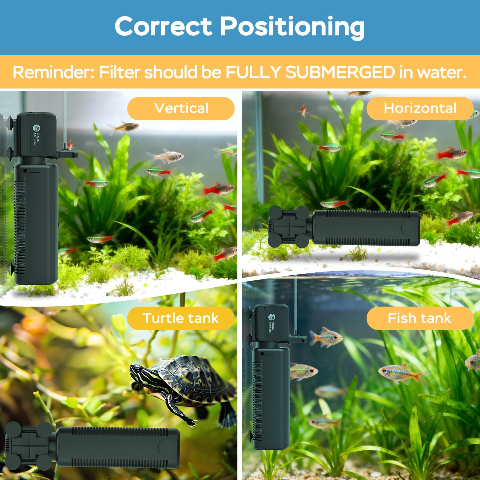 AquaMiracle Fish Tank Filter with Timer & Filter Sponge, 130GPH U - AquaMiracle Official Product View 7