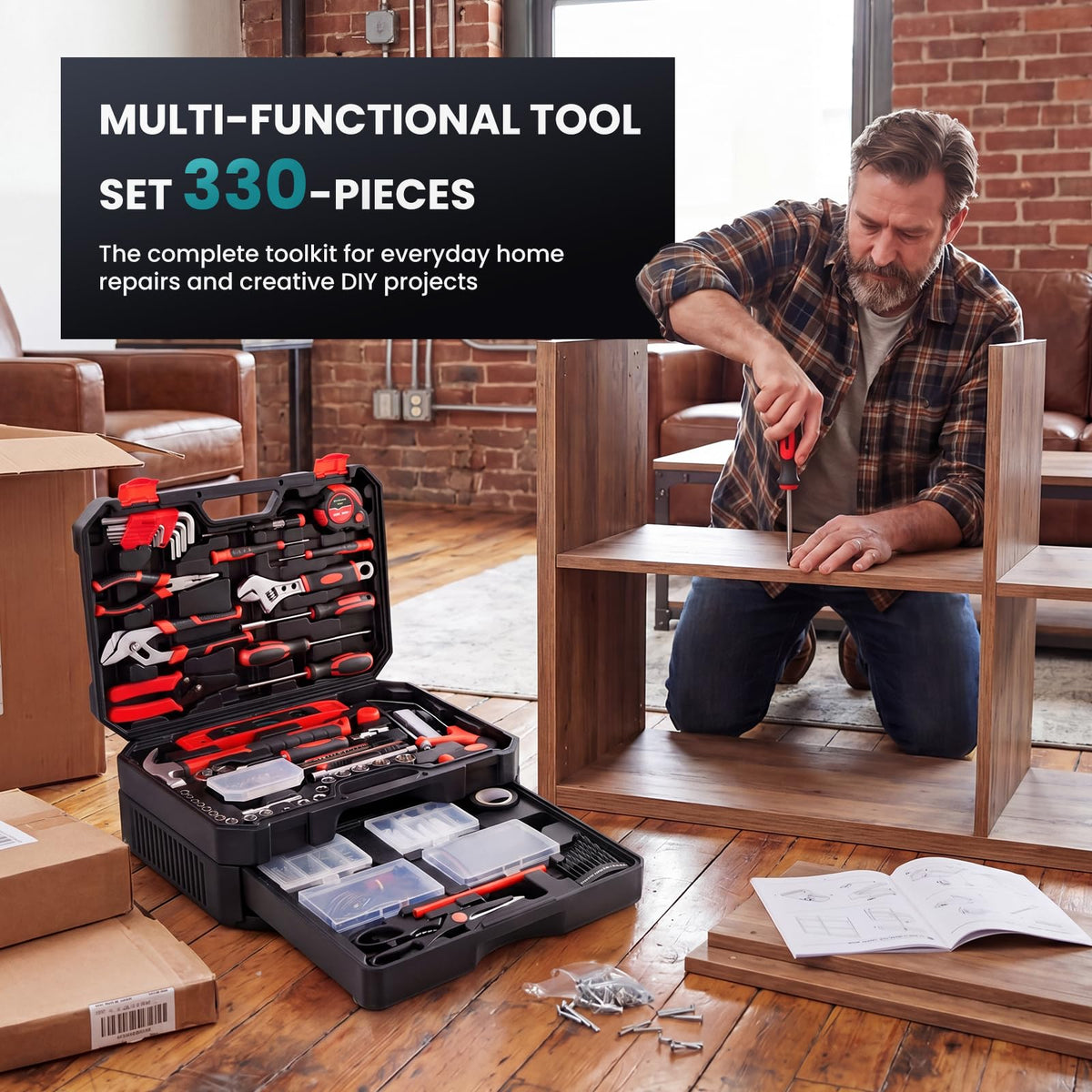 DUMOS 330 Piece Complete Homeowners Tool Box Set Small Tool - DUMOS Official Imagery - 8