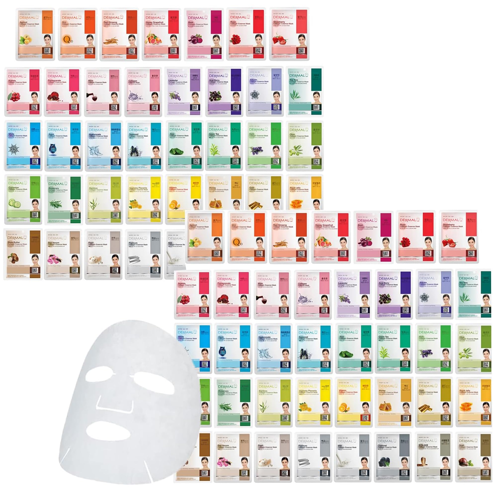 DERMAL 39 Korean Essence Sheet Mask Variety Pack, 39 Formulas, - DERMAL