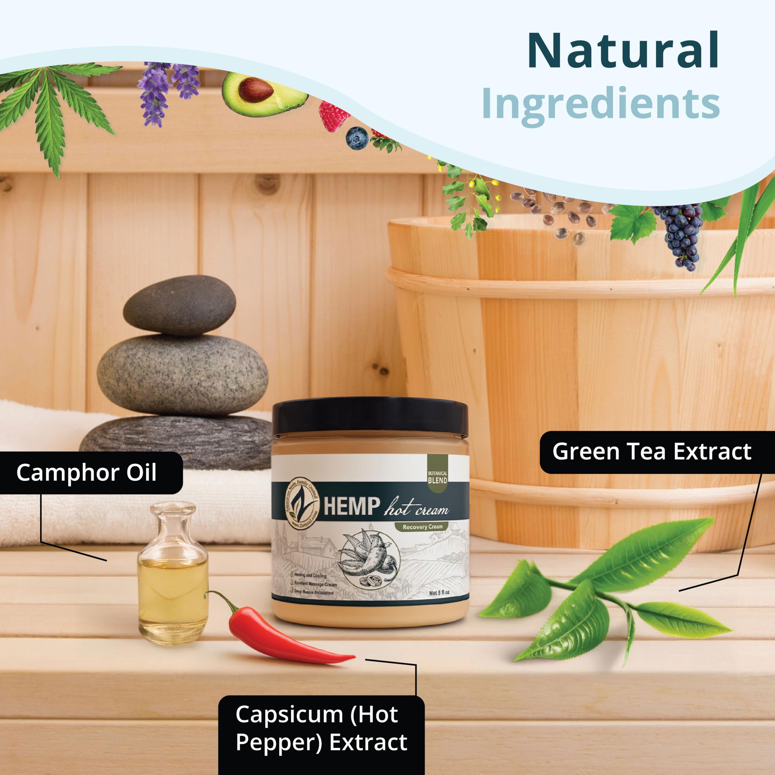 Zatural Hemp Hot Cream – 8oz Massage & Body Wrap Cream