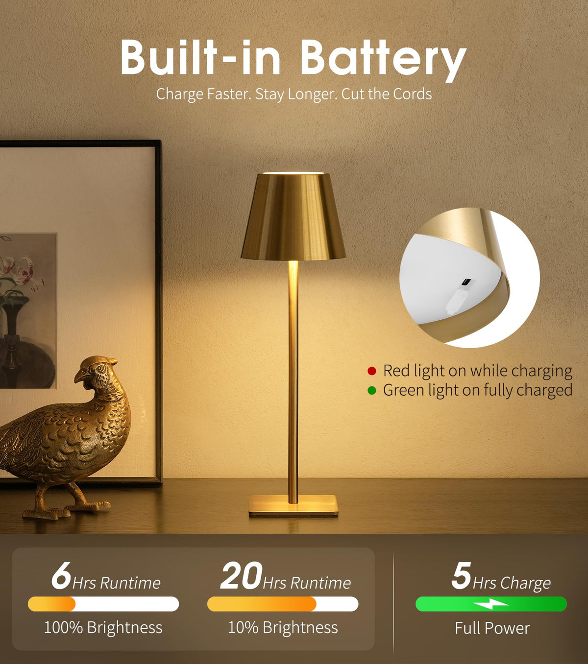 UME 3 Pack Cordless Table Lamp Battery Operated Lamp - UME Official Imagery - 6