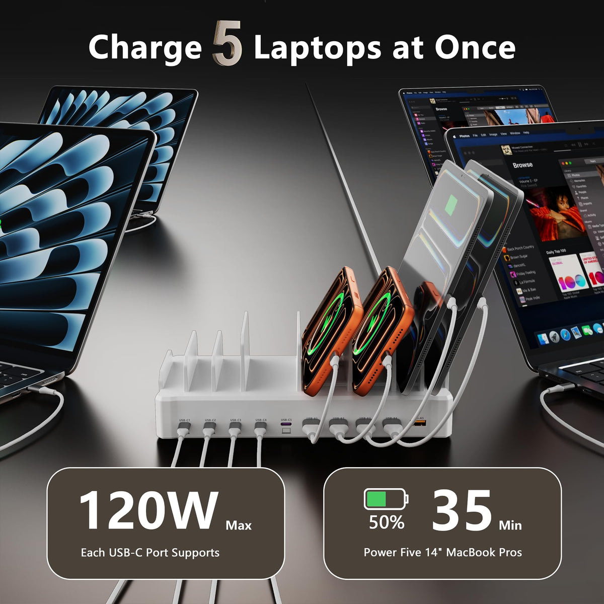 750W Charging Station for Multiple Devices Zobirez 10 Port - zobirez Official Imagery - 7