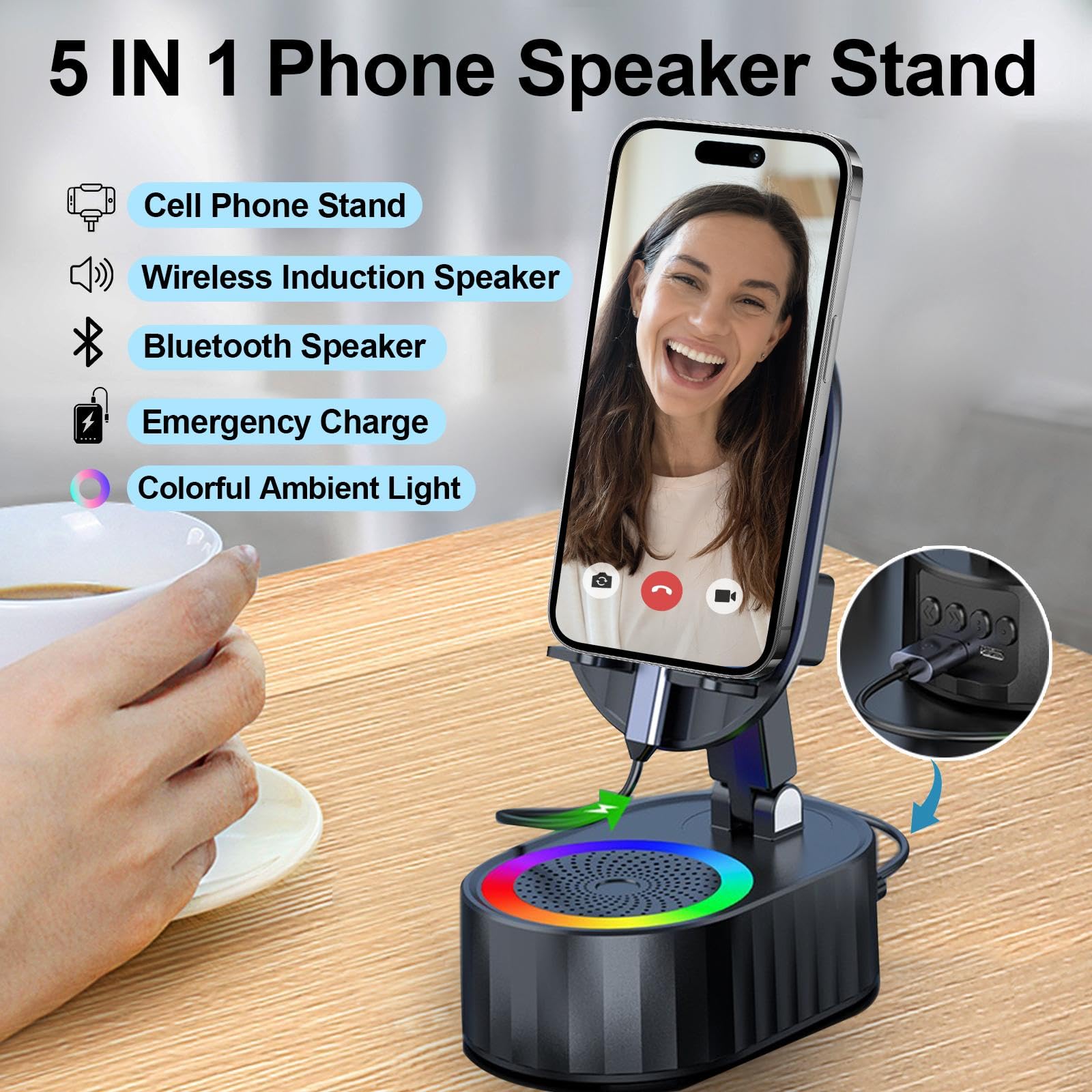 AKLLCCR Wireless Induction Bluetooth Speaker 5in1 Phone Holder Sp by AKLLCCR - Angle View 3