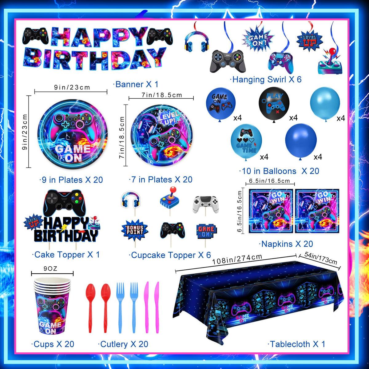 LINHAXM Video Game Birthday Decorations Includes Plates - LINHAXM Official Imagery - 3