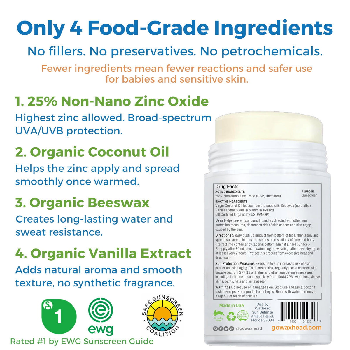 Waxhead Reef Safe Zinc Oxide Sunscreen Stick SPF 30 Face - Waxhead Sun Defense Foods Official Imagery - 4