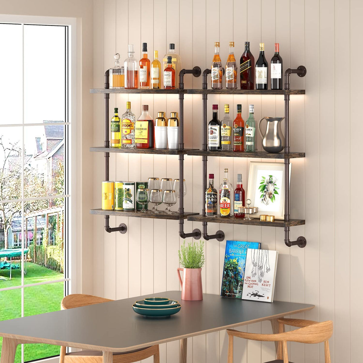 Helsin 3 Tier Industrial Pipe Shelf Rustic Wood Floating - Helsin Official Imagery - 6