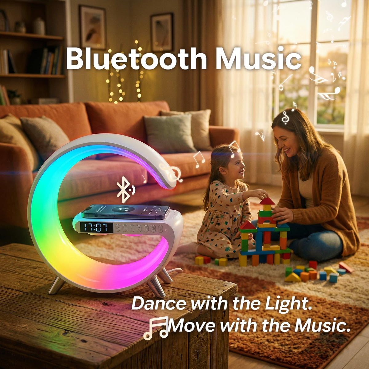 Smart LED Table Lamp Alarm Clock for Bedroom with Wireless - Hirsionsan Official Imagery - 7