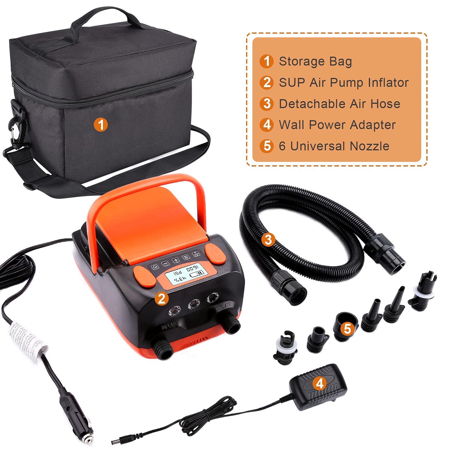 AGPTEK Electric Air Pump Digital 16PSI 12V Rechargeable SUP Compressor - View 8
