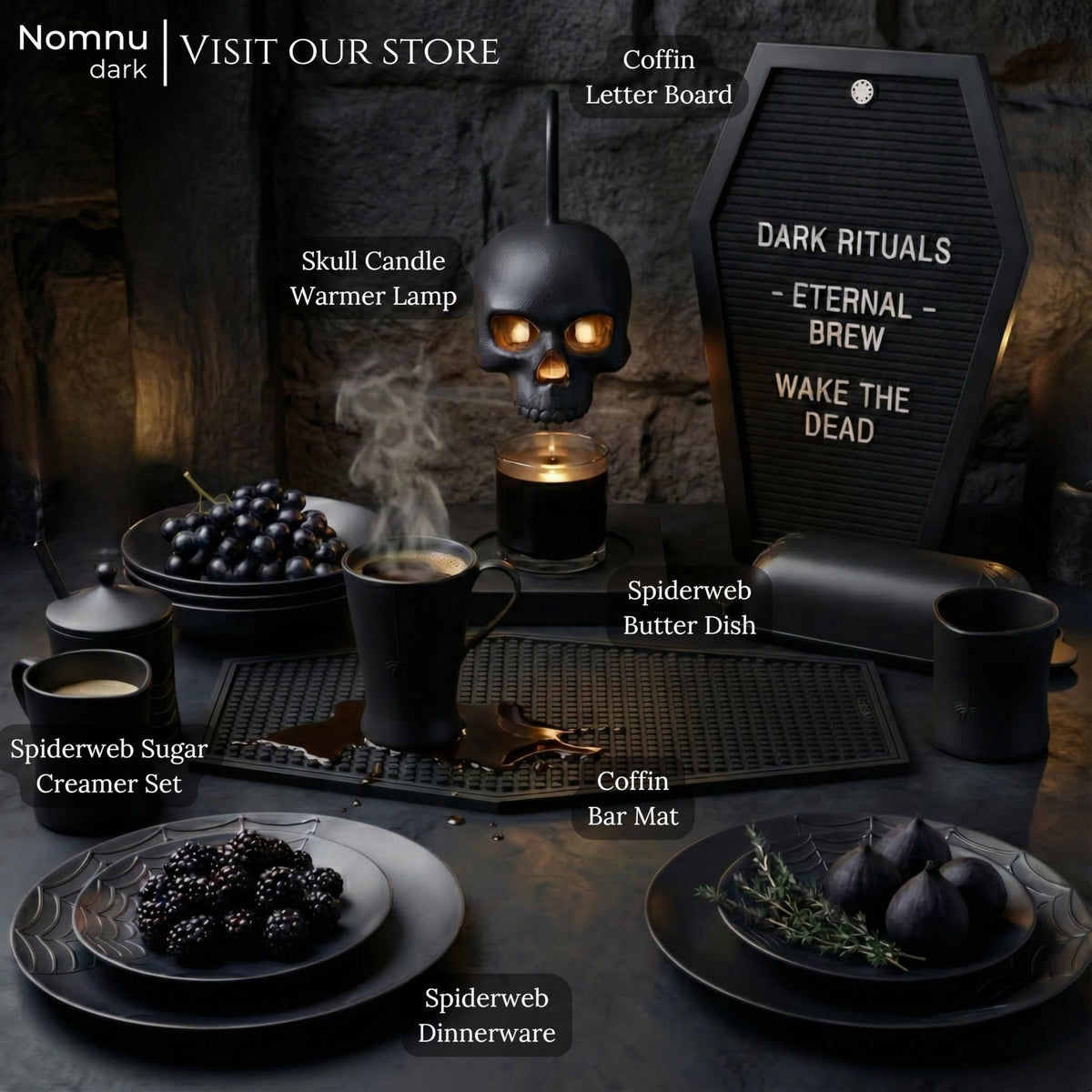 Coffin Letter Board Black Goth Decor with Bat Stickers - Nomnu Official Imagery - 4