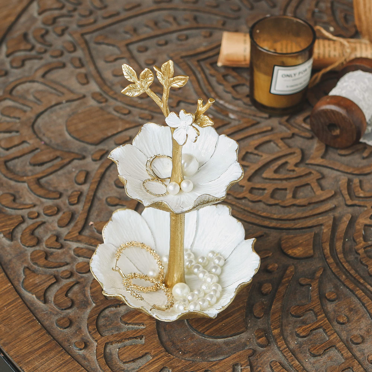 NIKKY HOME Gold Jewelry Holder Stand with Ring Tray for Home - NIKKY HOME Official Imagery - 3