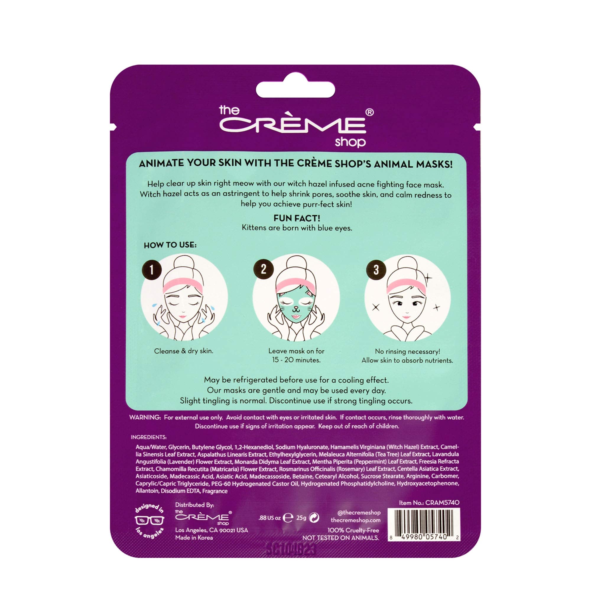The Creme Shop Animal Sheet Mask, Korean, Hydrating, Collagen, Vitamin C, Anti-Aging - Pack of 3 (Kitten) - The Crème Shop Official Product View 4