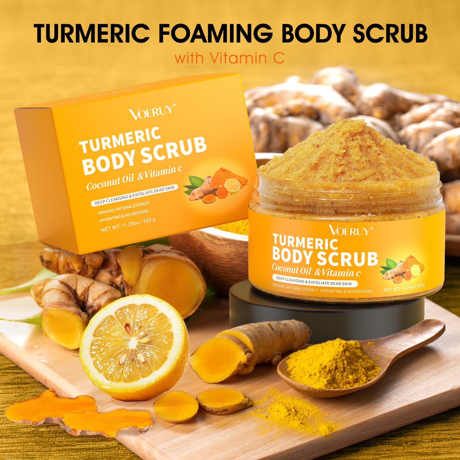 VOERUY Body Scrub, Turmeric Exfoliating Body Scrub, with Coconut Oil & Vitamin - VOERUY Official Product View 8