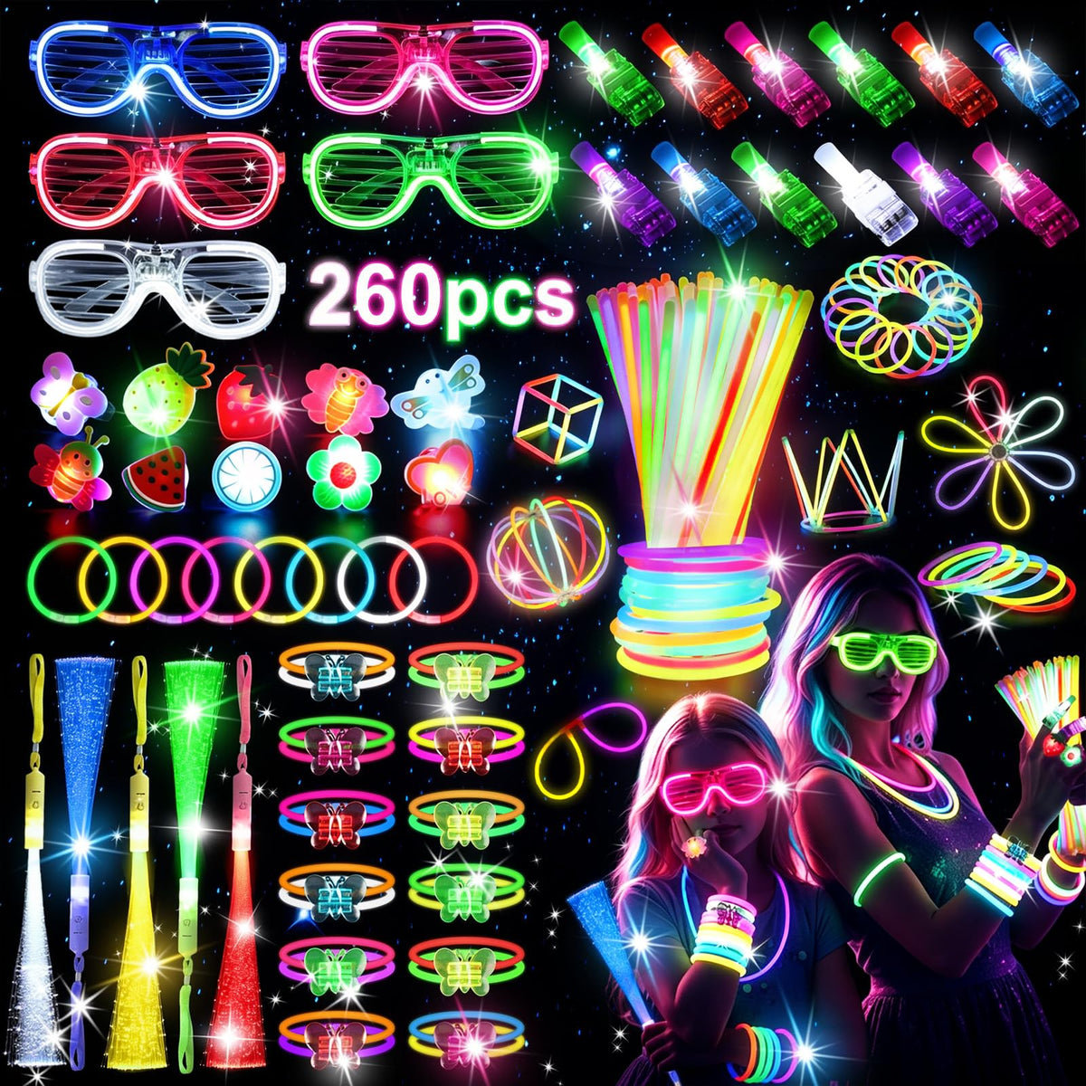 LovesTown 260PCS Glow in the Dark Party Supplies Neon - LovesTown Official Imagery - 2