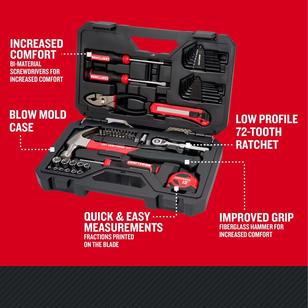 CRAFTSMAN 57 Piece Mechanics Tool Set Home Tool Set Sockets - CRAFTSMAN Official Imagery - 3