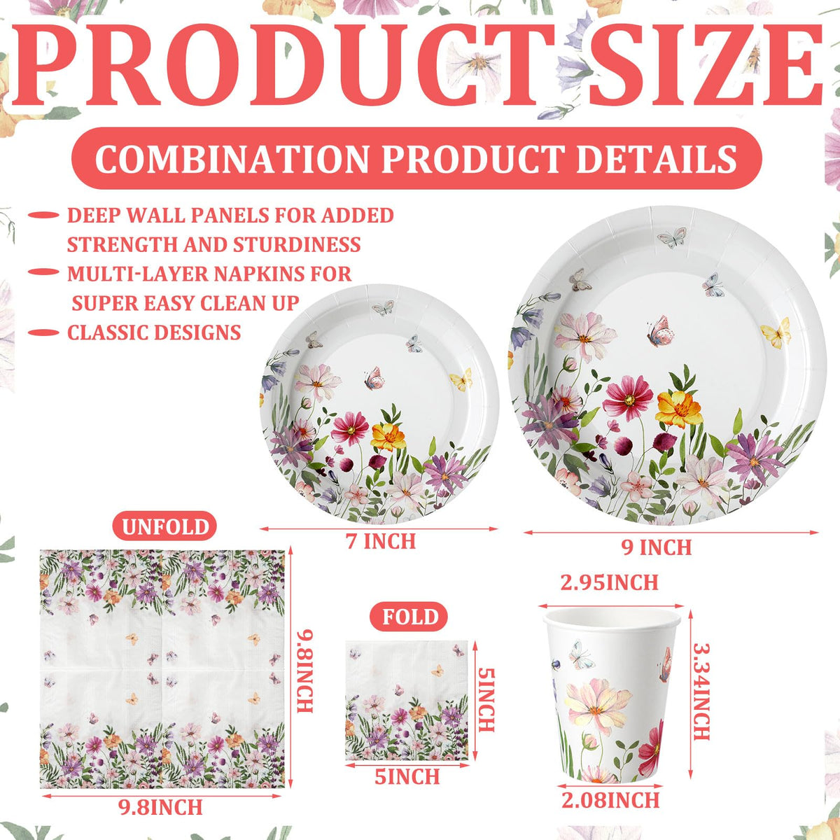 Hsei 250 Pcs Wildflower Party Decor Paper Plate Napkins Cup - Hsei Official Imagery - 4