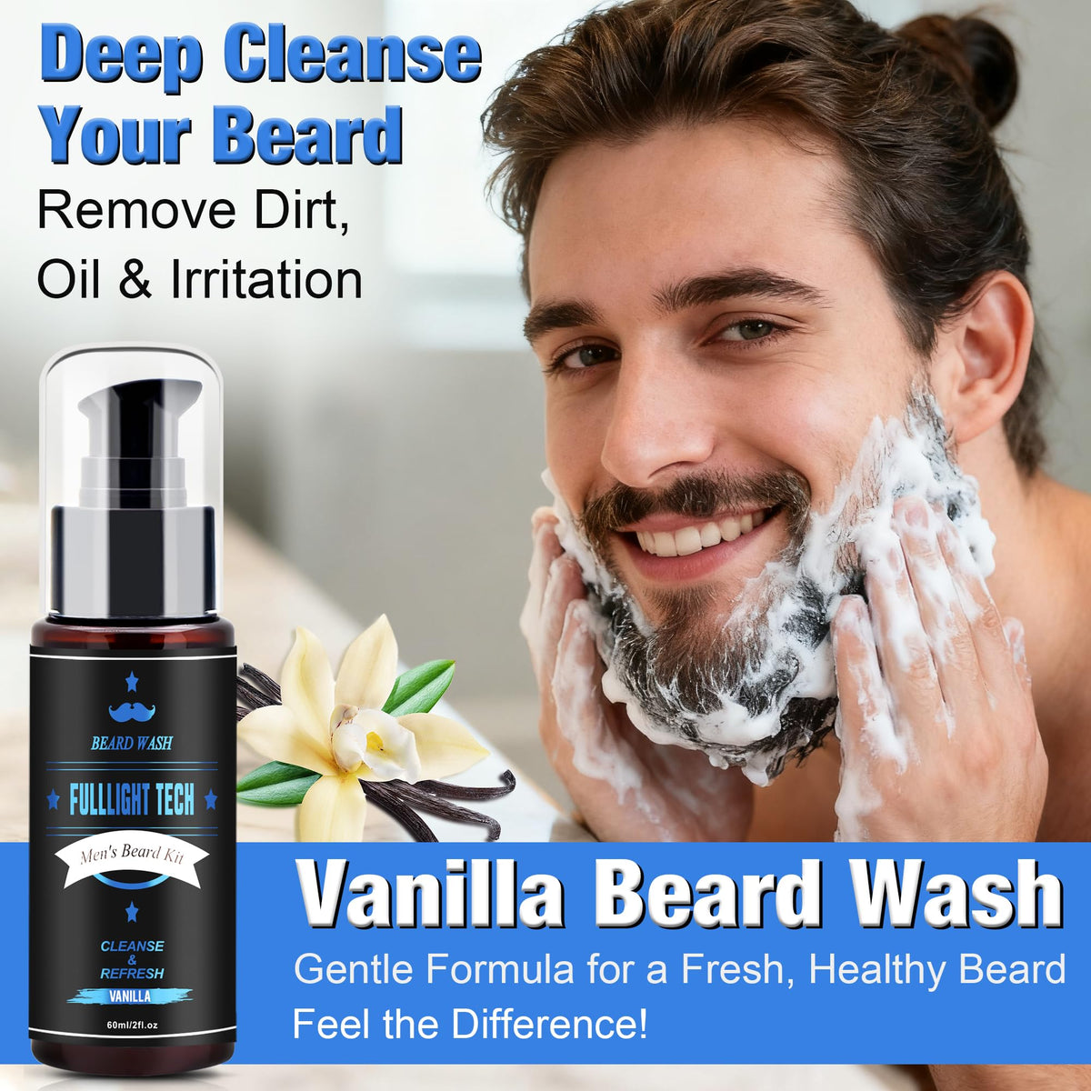 Beard Kit for Men with 3 Beard Oil Scents Vanilla Beard Wash - FULLLIGHT TECH Official Imagery - 6