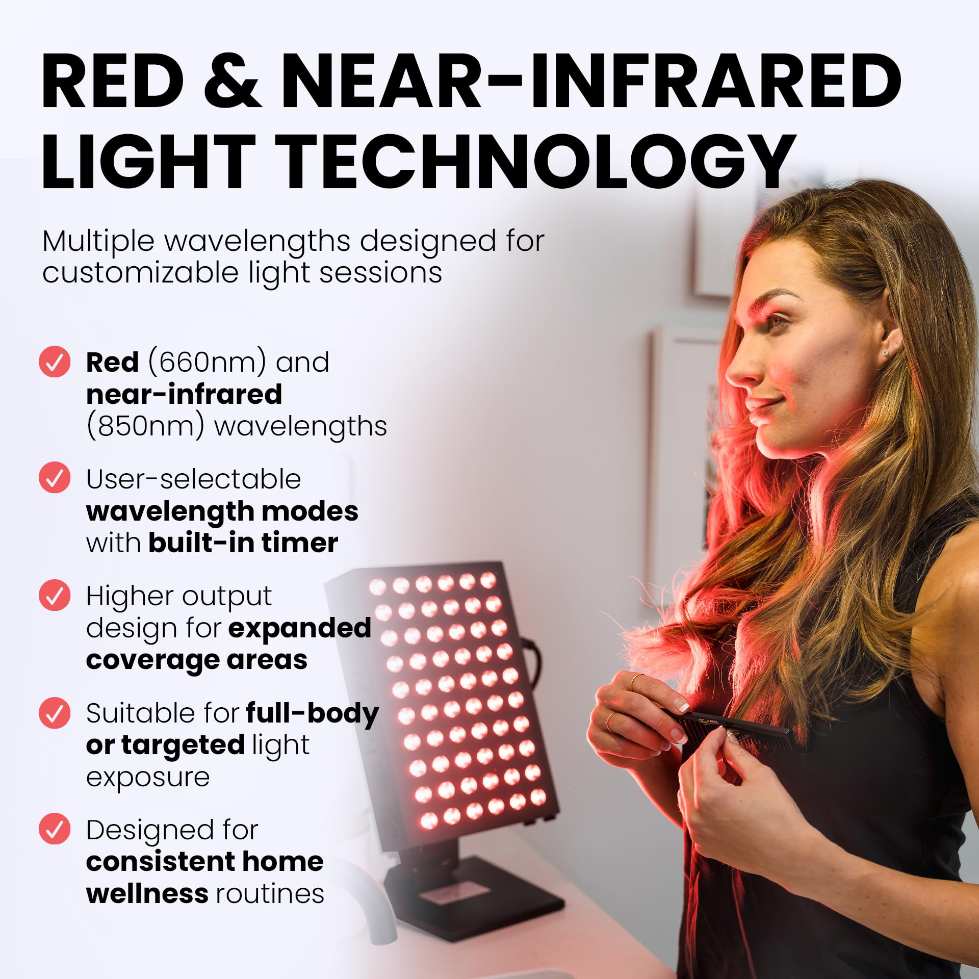 Hooga Red Light Therapy Panel Device – 660nm Red & 850nm Near Infrared Light Therapy, LED Light Therapy Lamp, 60 Dual Chip LEDs, Timer, Table Top Stand Included – PRO300