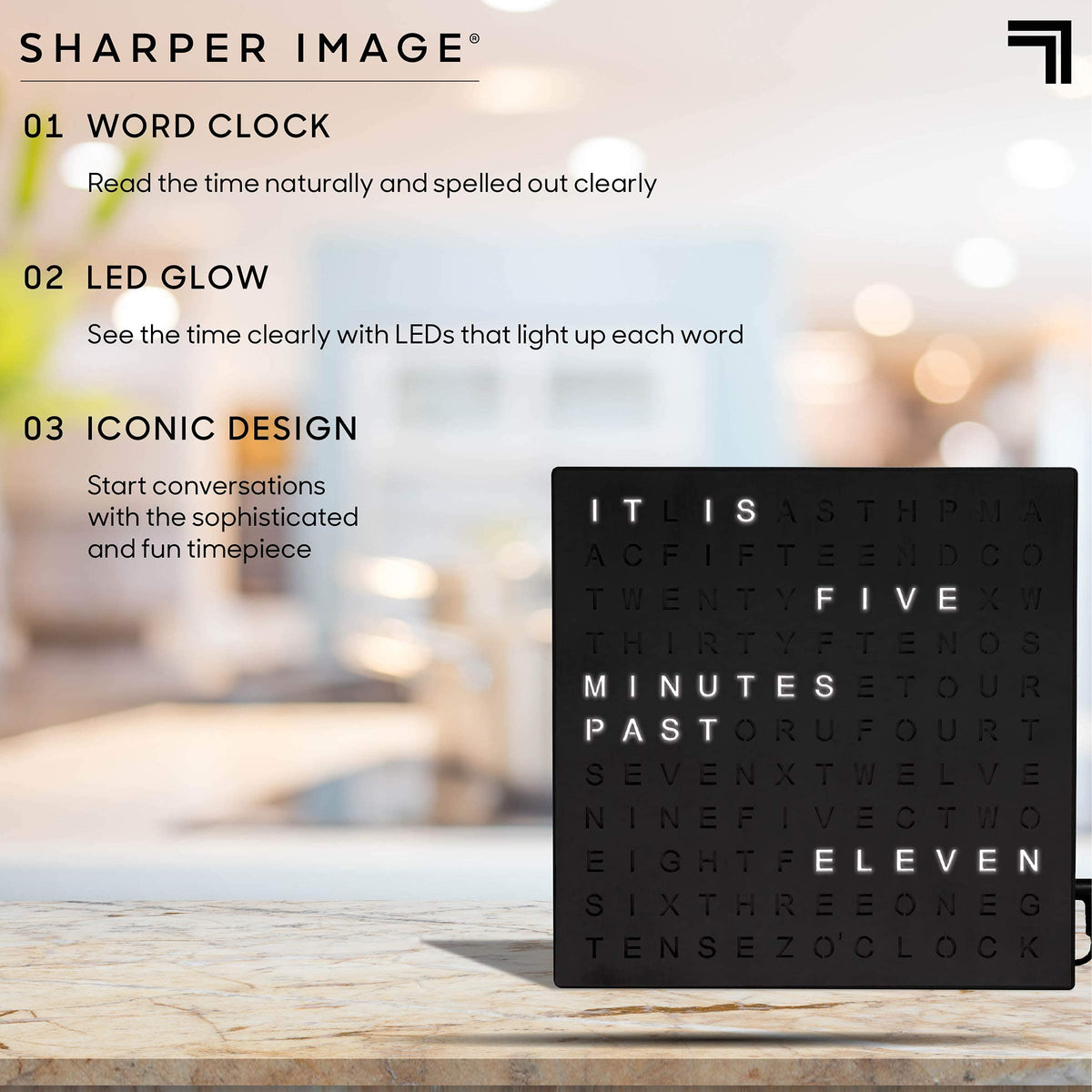 Sharper Image LED Word Digital Clock 7 75 Black Finish Light - Sharper Image Official Imagery - 6
