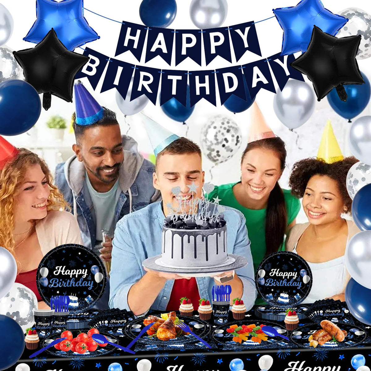 219Pcs Navy Blue Birthday Party Supplies Happy Birthday - Lousuip Official Imagery - 6