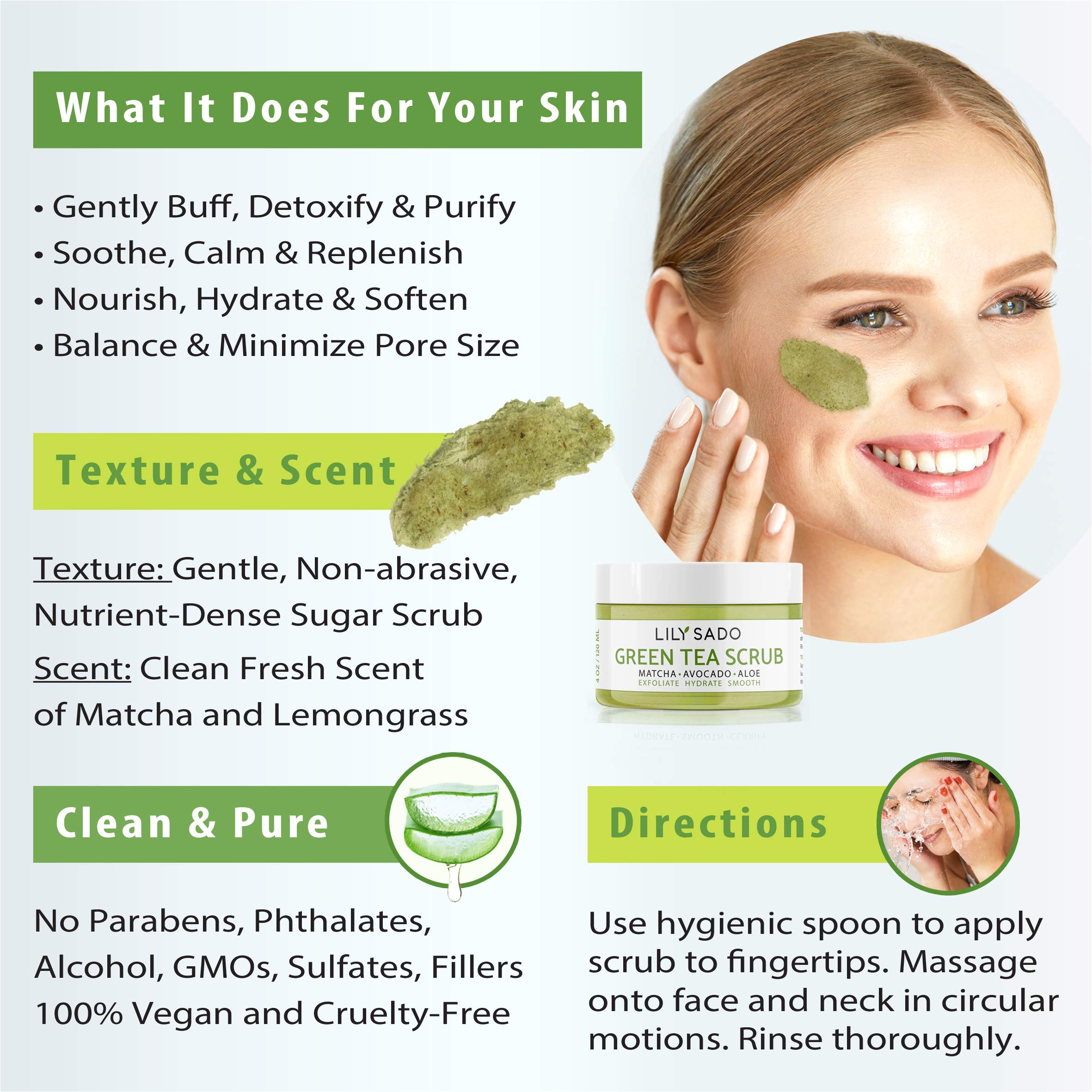 LILY SADO MATCHA ™ Sugar Facial Scrub - Best Daily Facial Exfoliating Cleanser - LILY SADO Official Product View 10