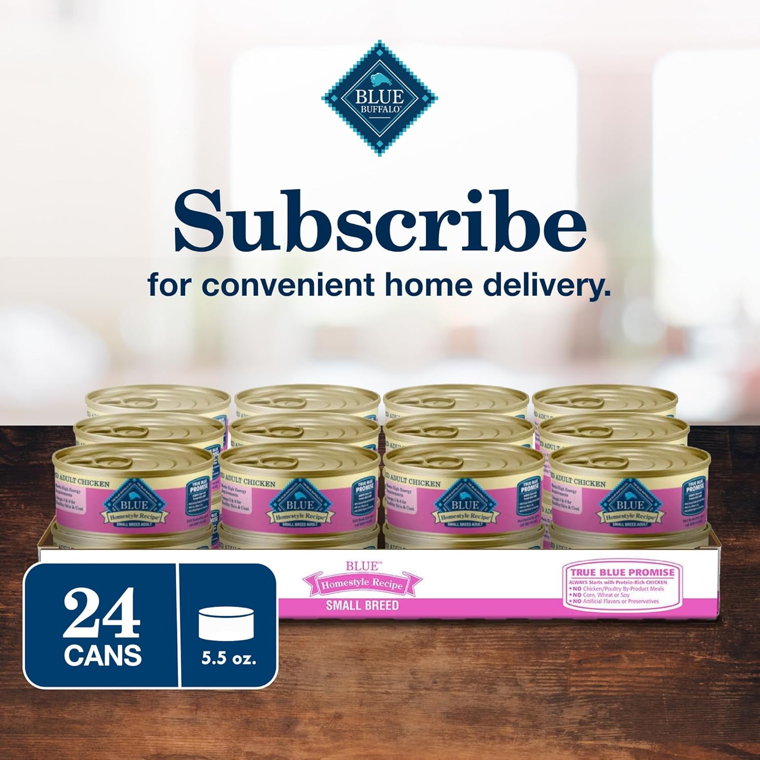 Blue Buffalo Homestyle Recipe adult small breed wet dog food in 5.5-oz cans, featuring nutritious ingredients and appealing presentation.