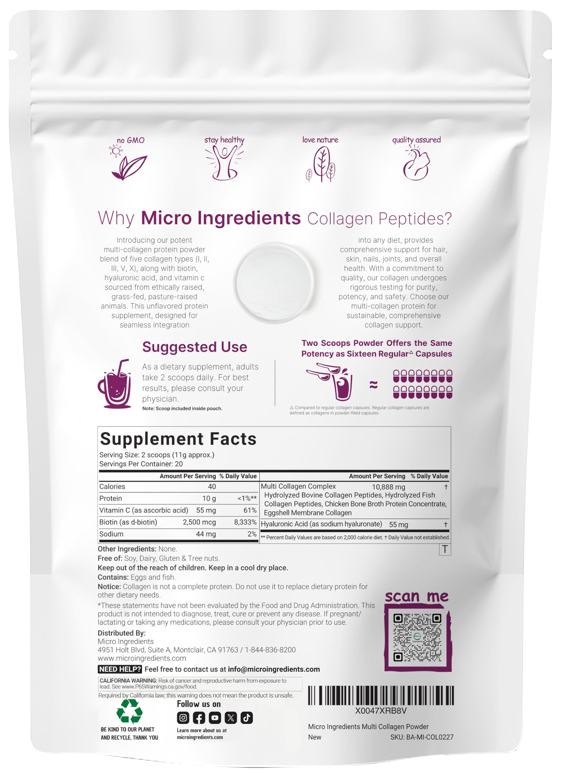 Micro Ingredients Multi Collagen Peptides Powder 8oz - Micro Ingredients Official Imagery - 3