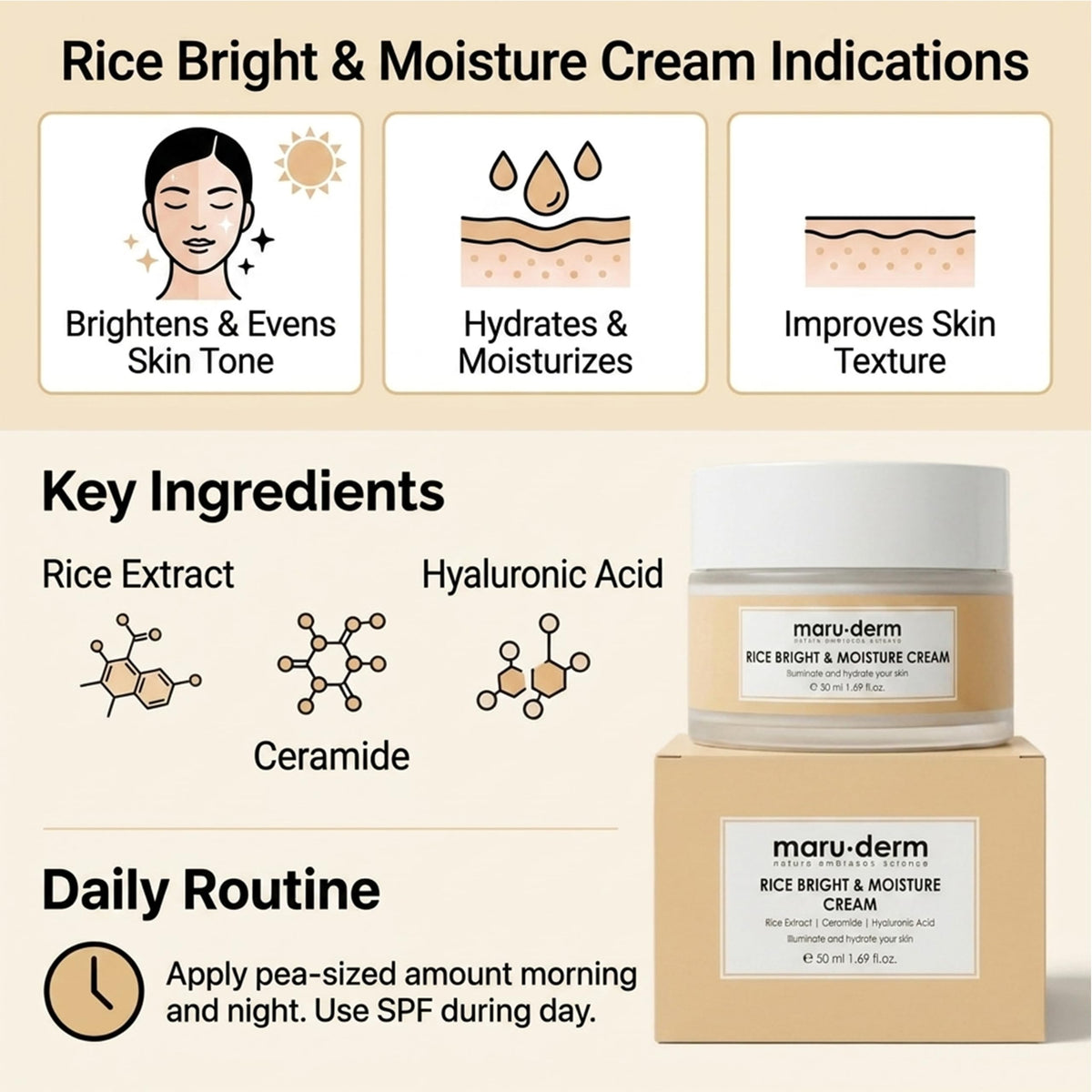 Maruderm Rice Moisturising Glow Cream - maru.derm Official Imagery - 3