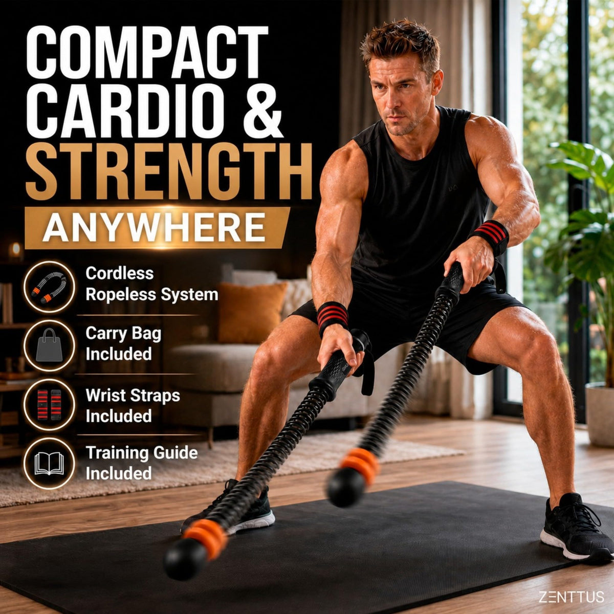 Weighted Cordless Battle Ropes Adjustable Ropeless Cardio - ZENTTUS Official Imagery - 3