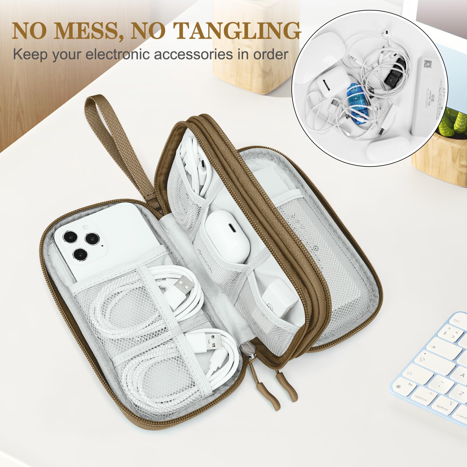 FYY Electronic Organizer, Travel Tech Pouch Bag, Cable Organizer Brown - View 5