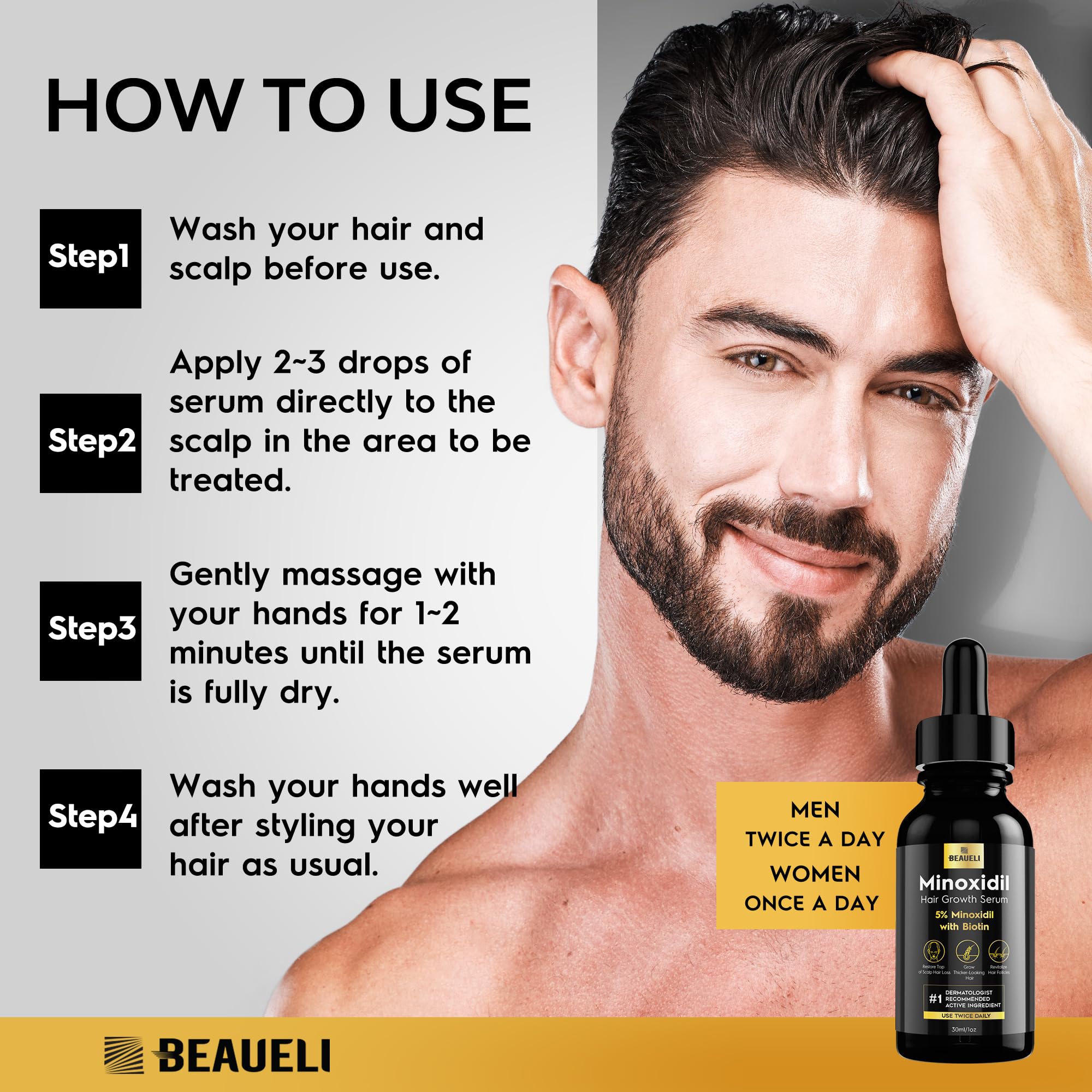 beaueli 5% Minoxidil Hair Growth Serum, Beard Growth Oil - beaueli Official Product View 6