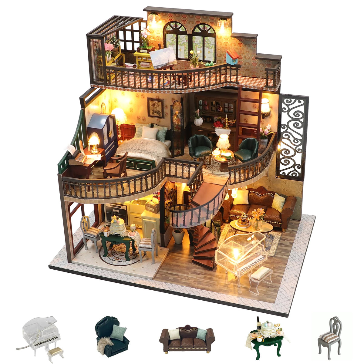Flever DIY Miniature House Kit Tiny Home Kit with LED Light - Flever Official Imagery - 1