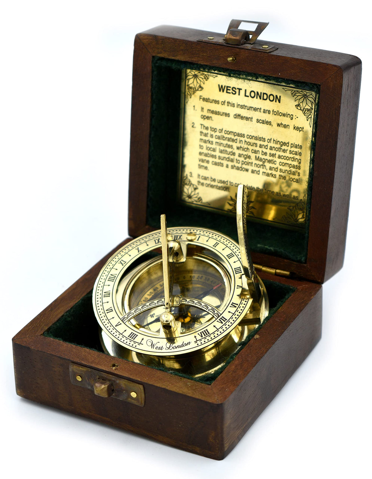 SARA NAUTICAL Antique Brass Sundial Compass Sundial Clock in - SARA NAUTICAL Official Imagery - 1