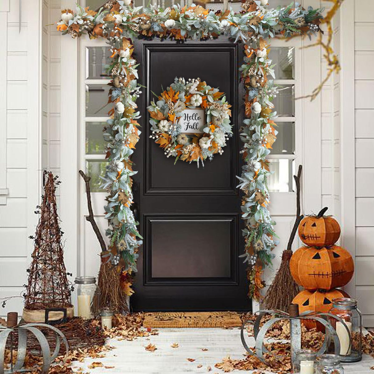 Fall Wreath Pumpkin Garland Thanksgiving Autumn Neutral - CIR OASES Official Imagery - 3