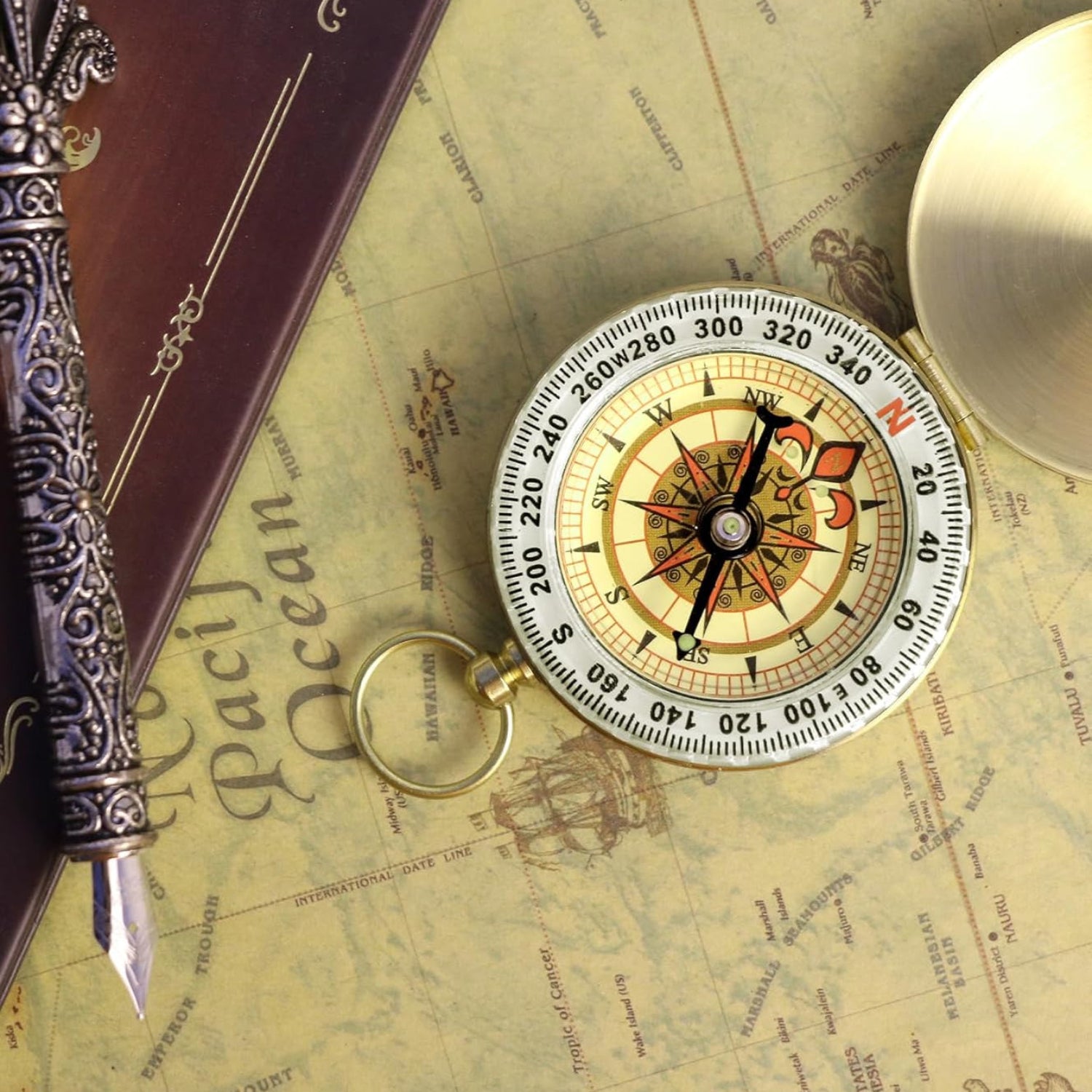 Waterproof brass compass with large dial, ideal for hiking, survival, and navigation by SustainaNest.