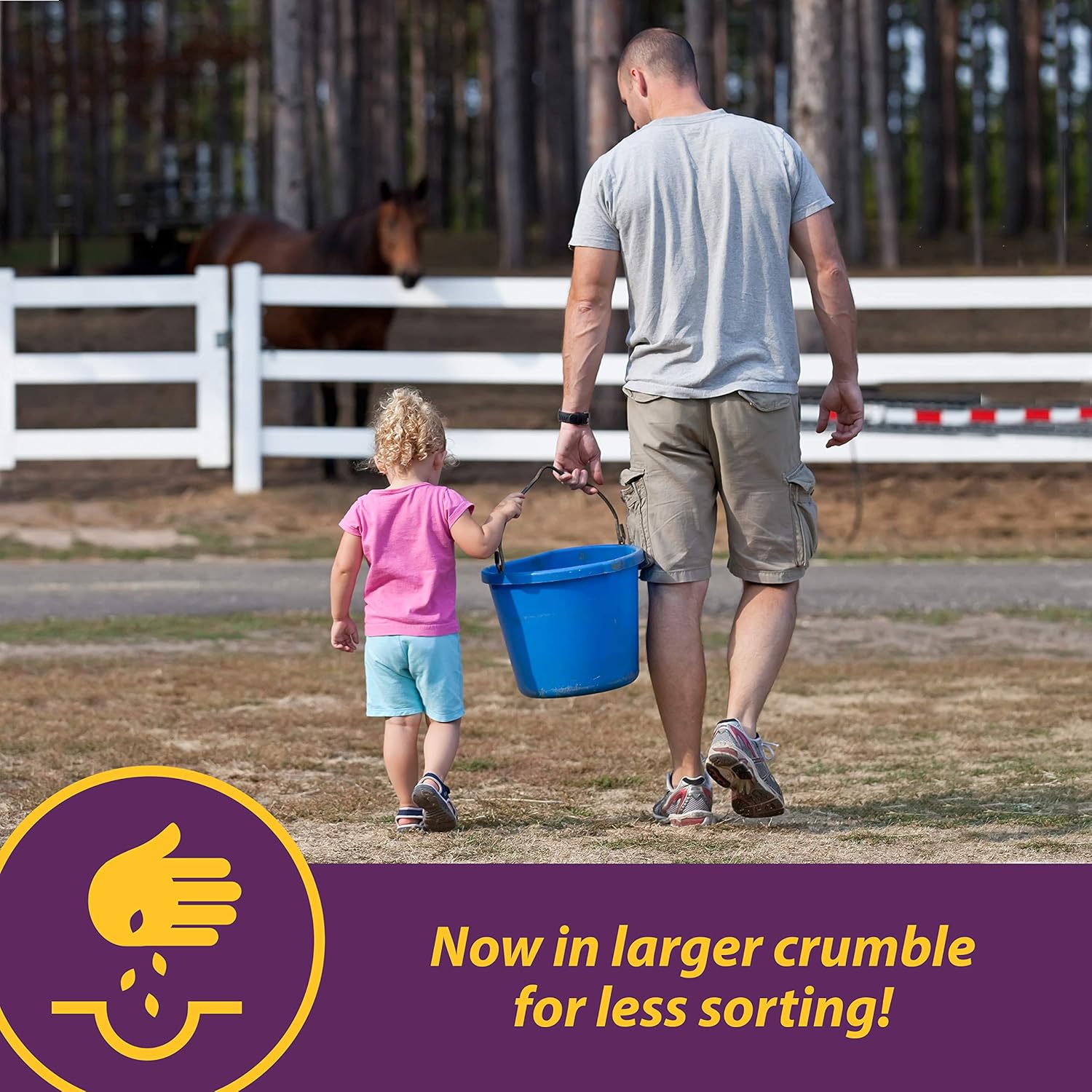 Horse Health Vita Biotin Crumbles for horses, 3 lb supplement supporting healthy hooves with biotin, shown in a clear bag container.