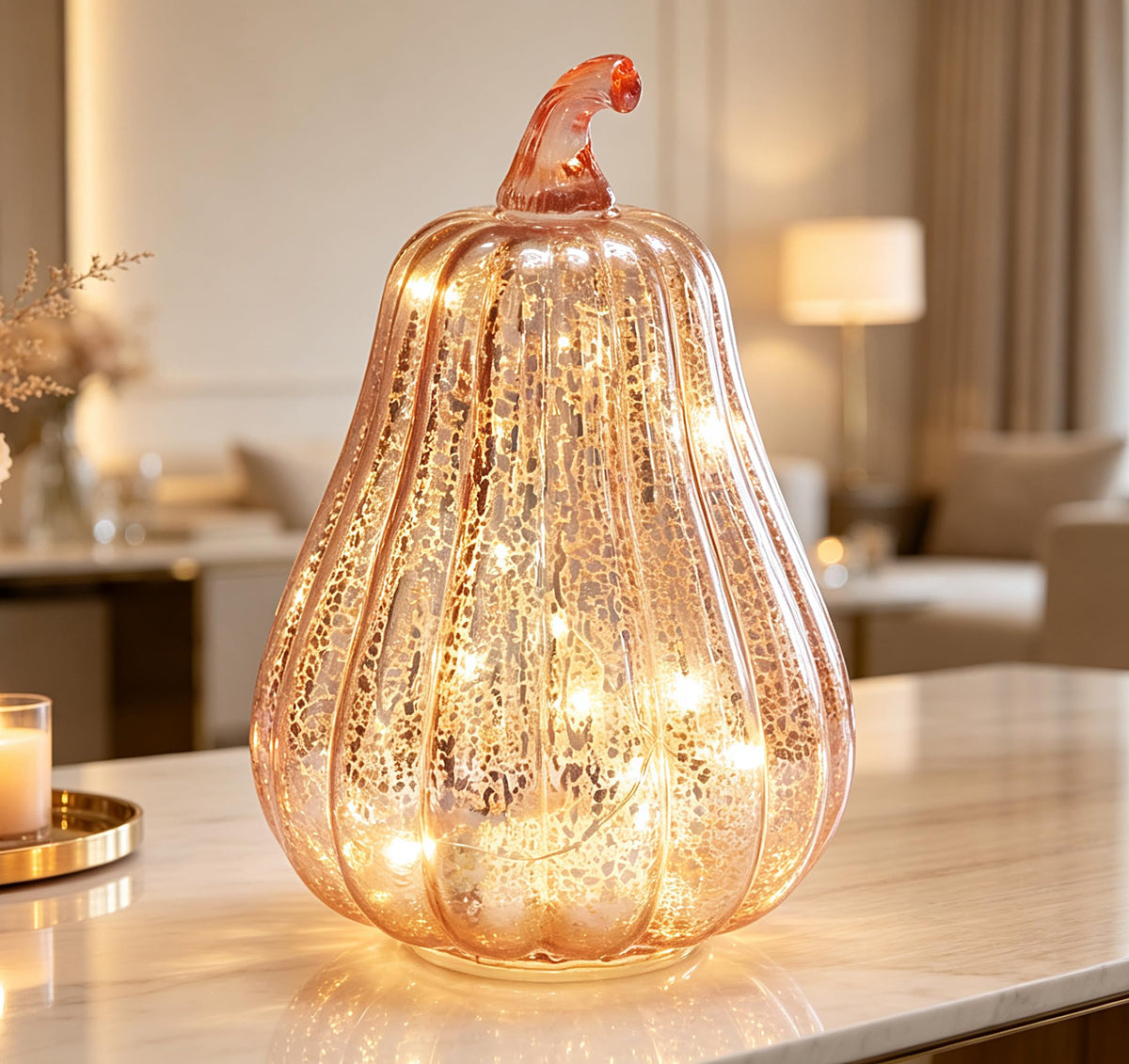 Fall Decorations for Home Mercury Glass Pumpkin Lights with - CFDECOR Official Imagery - 8