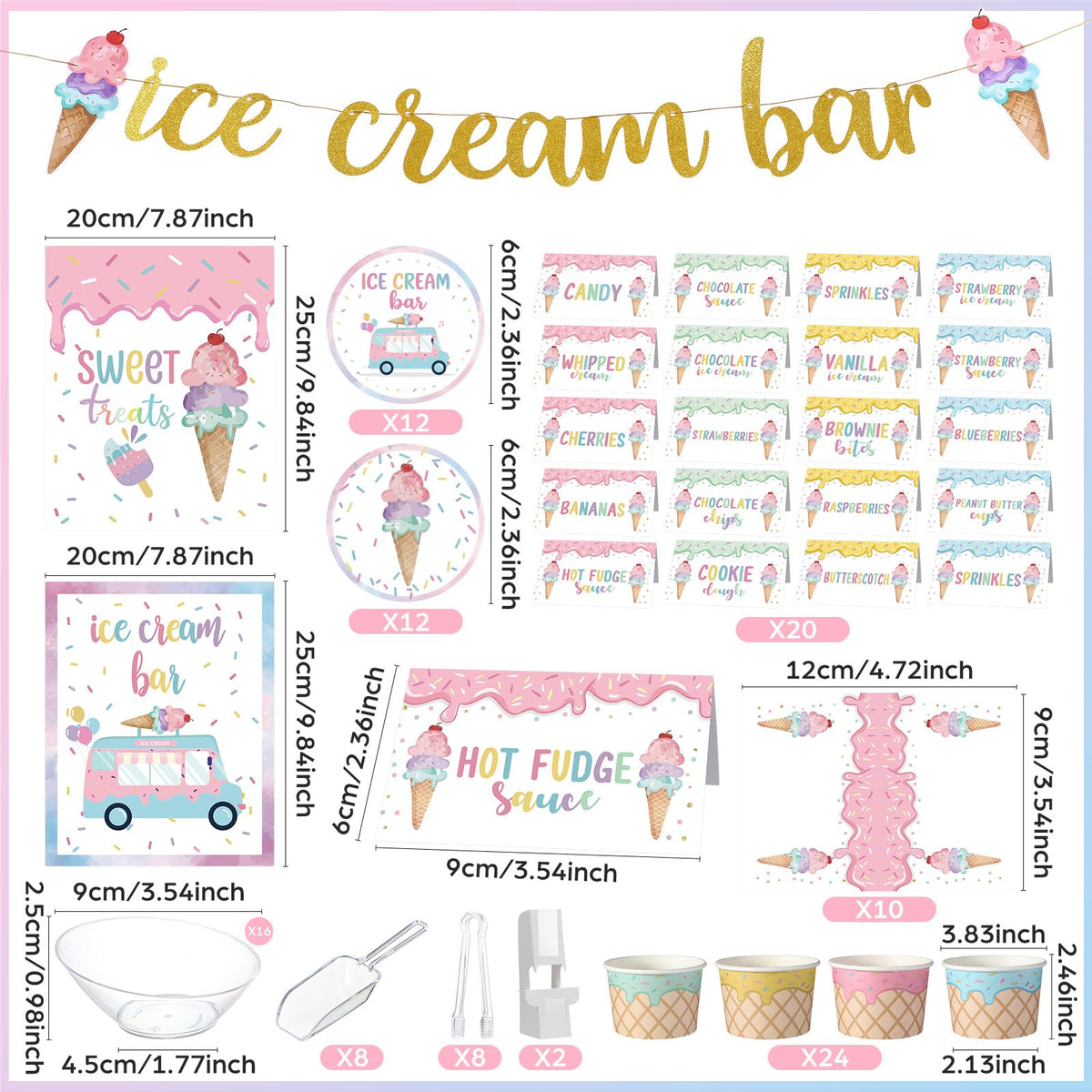 Hushee 115 Pcs Ice Cream Bar Supplies Kit Ice Cream Party - Hushee Official Imagery - 3