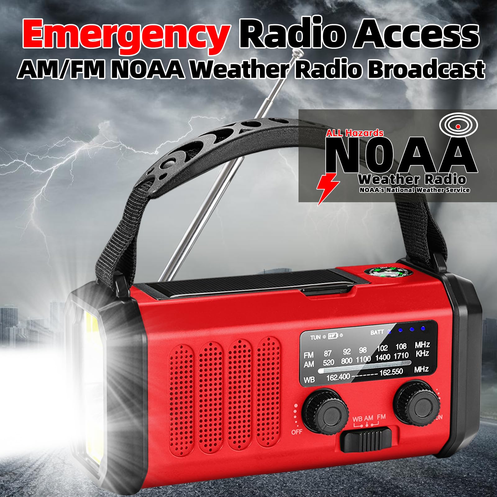 QAUYYW Hand Crank Emergency Radio, 10000mAh NOAA Weather Radio So by QAUYYW - Angle View 3