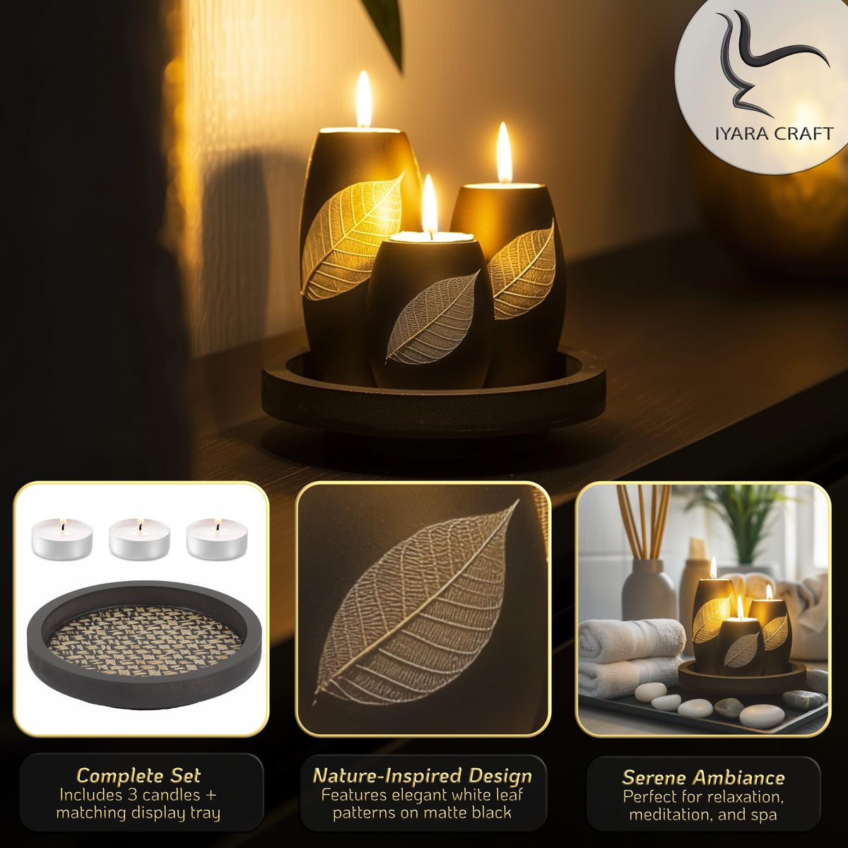 IYARA CRAFT Candle Holder Set with Tray 3 Handmade Wood - IYARA CRAFT Official Imagery - 6