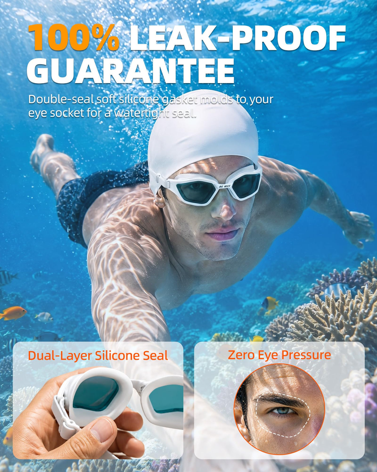 BENICE Interchangeable Nose Bridge Swim Goggles for Women - BENICE Official Imagery - 8
