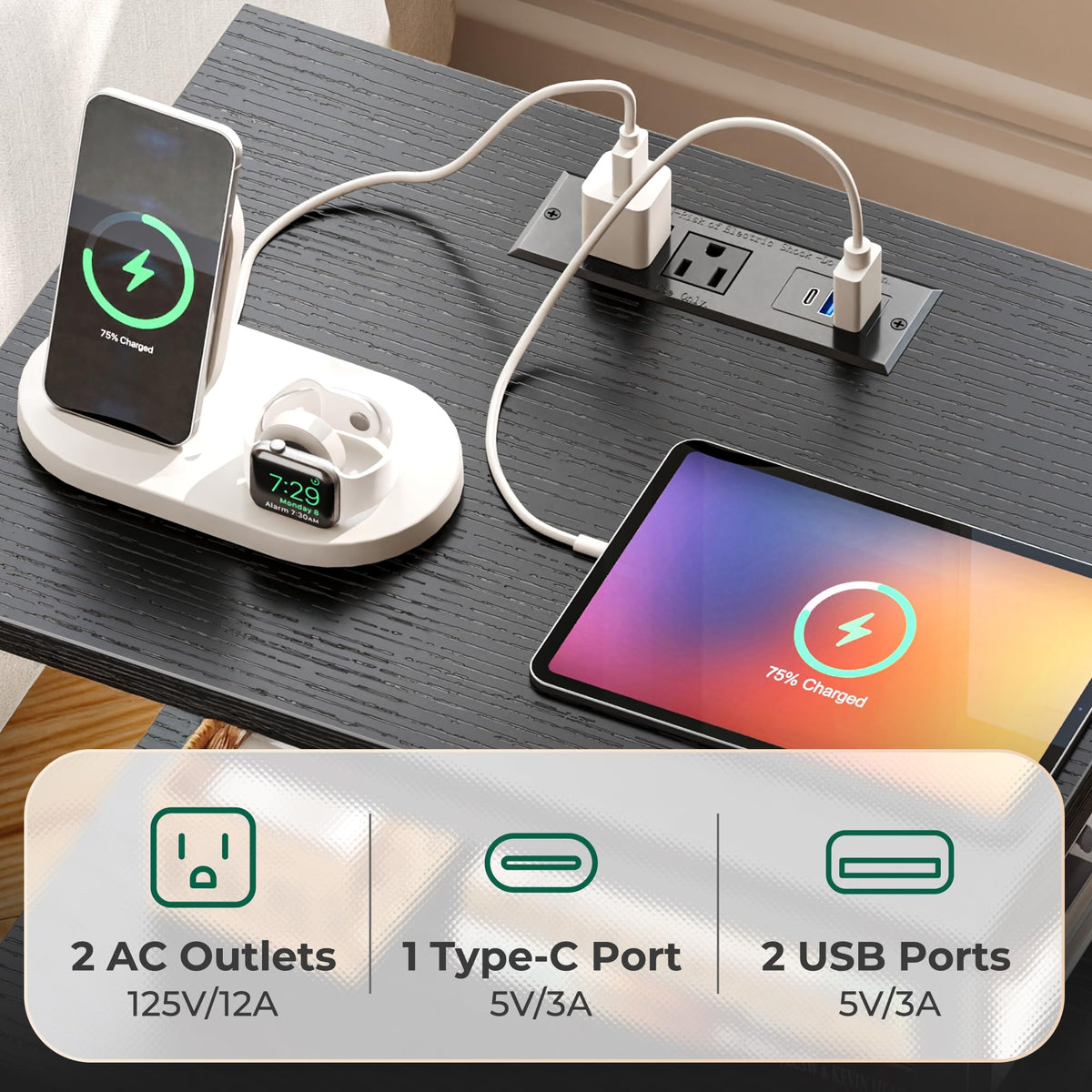 Huuger Night Stand with Charger Station and LED Lights 2 - Huuger Official Imagery - 7
