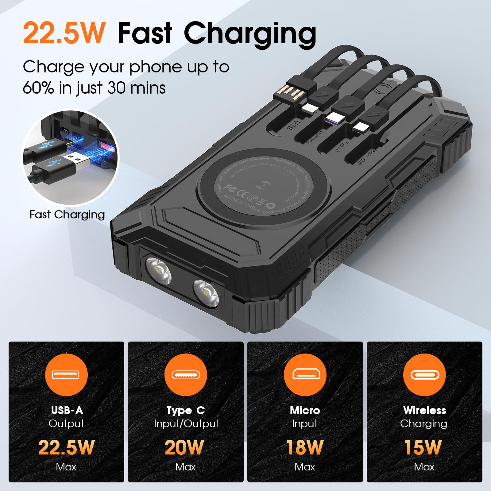 BLASOUL Solar Power Bank 49800mAh Wireless Portable Phone - BLASOUL Official Imagery - 3