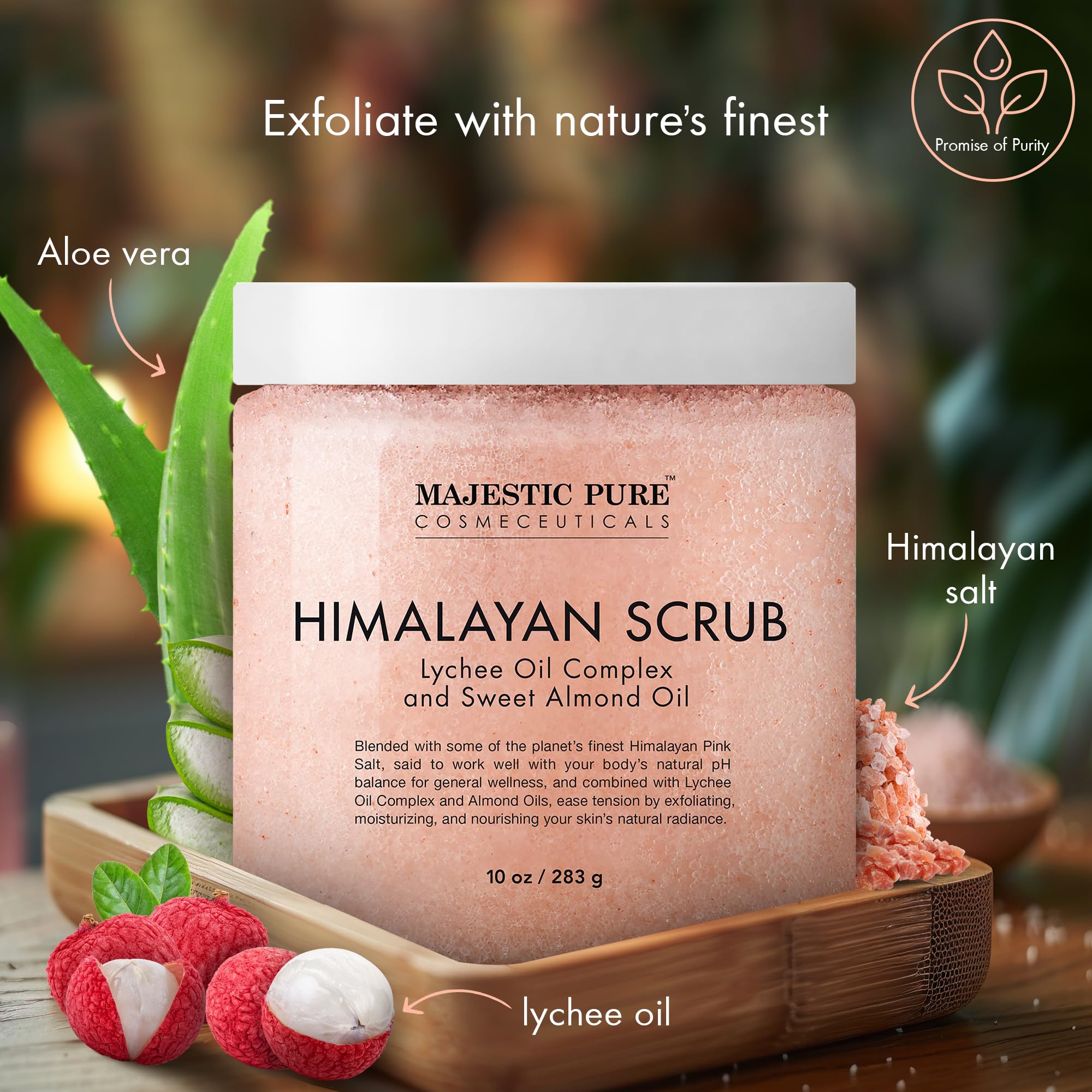 Majestic Pure Himalayan Salt Body Scrub, Lychee Oil Exfoliant - Majestic Pure Official Product View 3