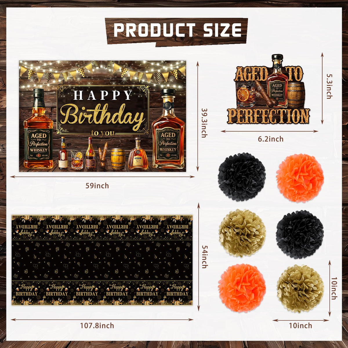 Whiskey Birthday Decorations for Men Aged to Perfection - Mpanwen Official Imagery - 6
