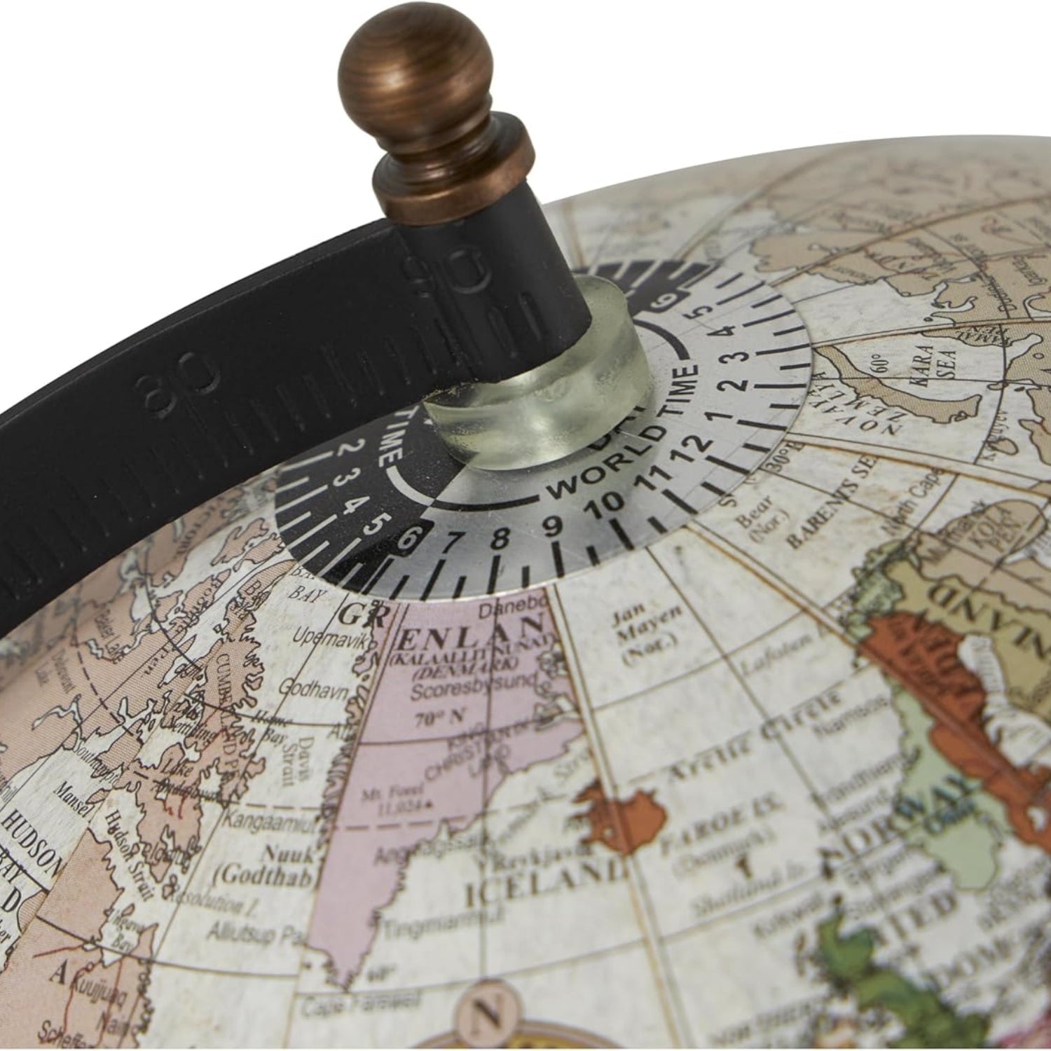 Decorative mango wood globe with wood base by Elefair, featuring a brown finish and detailed world map design.