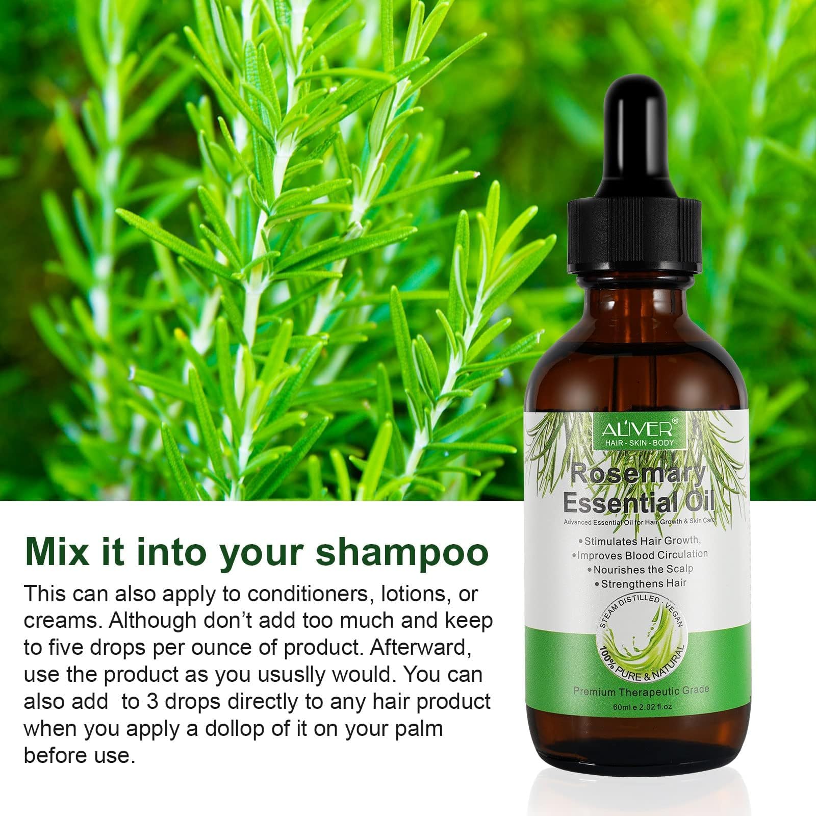 ALIVER Pure Natural Rosemary Essential Oils - & Hair Growth Scalp Oil for Dry Damage - ALIVER Official Product View 5
