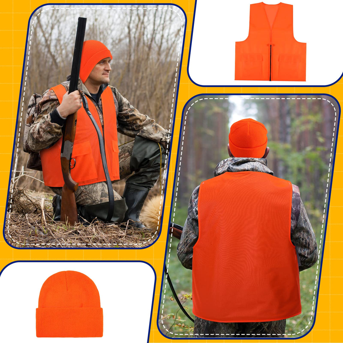 6 Pcs Blaze Orange Vest Hunting Hat Vest and Cap - Jiuguva Official Imagery - 7