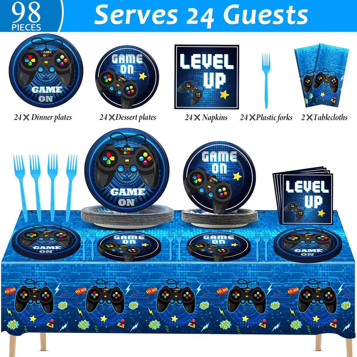 Video Game Party Supplies Tableware Set for 24 Guests Gaming - gisgfim Official Imagery - 3