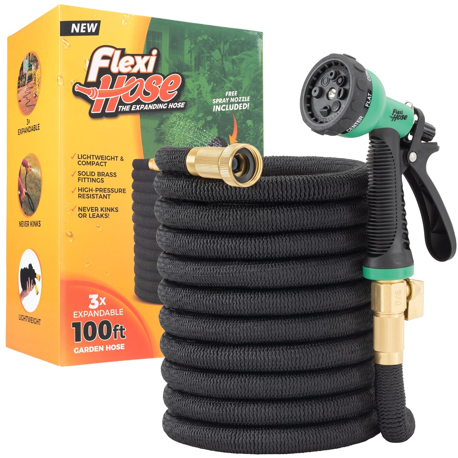 Flexi Hose with 8 Function Nozzle, 100FT - Lightweight Expandable - Flexi Hose Official Product View 1